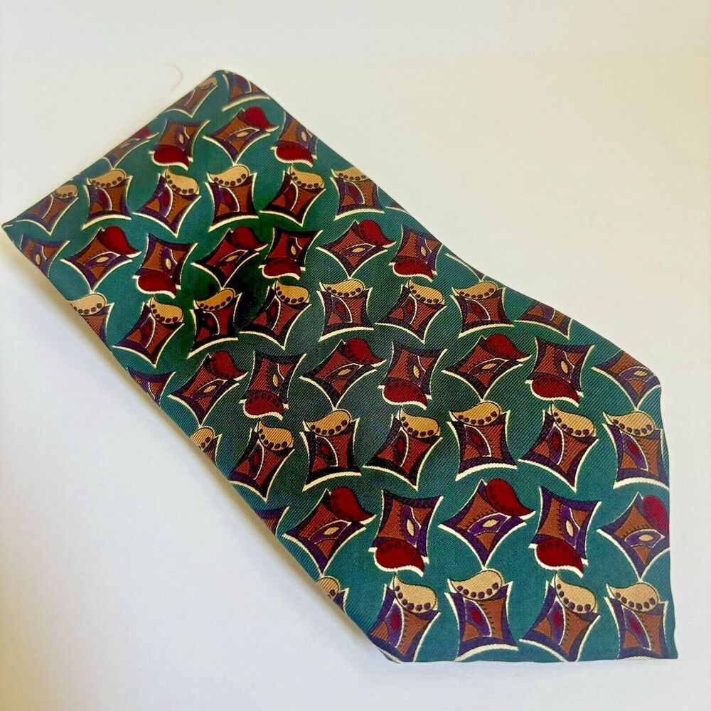 Christian Dior Monsieur Necktie 100% Silk Blue Red Tan Tie Made in USA Vintage